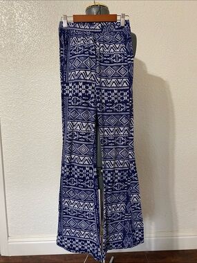 Hot Kiss Blue and White Tribal Print Boot Cut Pants